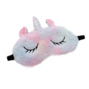 Colorful plush unicorn sleeping mask for women and kids comfortable soft shading blindfold
