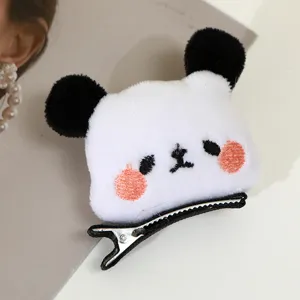 Cute plush panda hair clip for women, sweet fluffy animal duckbill clip for daily styling hair accessories.