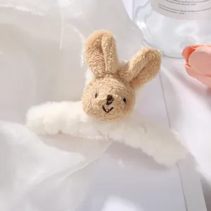 Cute plush animal hair claw clip fluffy brown white shark clip for thick hair styling accessory