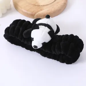 Cute panda plush headband soft black fuzzy hair hoop for daily face washing makeup styling