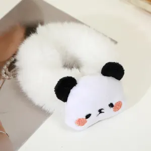 Cute plush panda hair scrunchie, fluffy soft animal hair rope for women and cute daily styling.