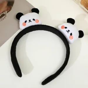 Cute panda plush headband soft fuzzy animal hair hoop sweet cartoon hair accessories detail