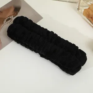Black plush fuzzy headband for women girls, soft winter hair band, cute daily hair accessory.