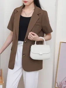 White leather top handle bag for women, elegant fashion flap closure handbag daily use.