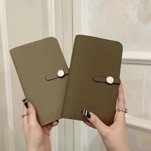 Genuine Leather Passport Holder For Women Long Travel Wallet Multi Card Organizer With Metal Buckle Travel Document Bag