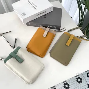 Borsa a tracolla in vera pelle per cellulare mini tendenza colore contrasto donna.