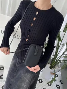 Mini borsa a tracolla per telefono in pelle da donna, borsa alla moda con cuciture.