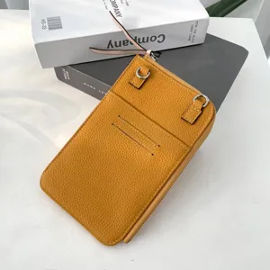 Borsa a tracolla per telefono in vera pelle, design compatto, ideale per l'uso estivo quotidiano.