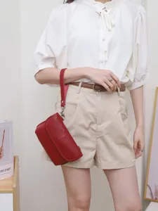 Red leather wrist bag women mini handbag crossbody purse elegant small clutch daily