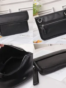 Classic black genuine leather waist bag for women, versatile crossbody and shoulder purse.