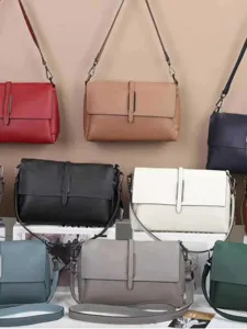 Genuine leather shoulder crossbody bag for women, stylish casual daily retro flap messenger purse.