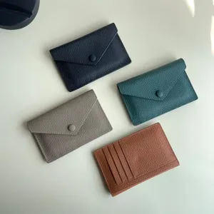 Porte-monnaie et étui à cartes en cuir véritable, portefeuille pliable femme élégant.