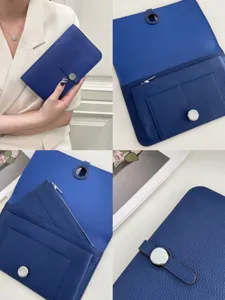 Genuine leather passport holder long wallet card case travel organizer for women blue