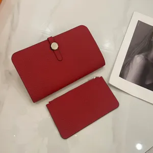 Genuine leather passport holder set red cowhide travel document wallet card case