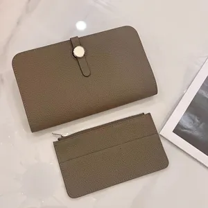 Genuine leather passport holder and card case set for travel, portable and stylish taupe wallet.