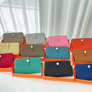 Genuine leather long passport wallet card holder multi-color portable travel organizer case
