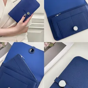 Genuine leather passport holder long wallet for women, portable travel document card case.