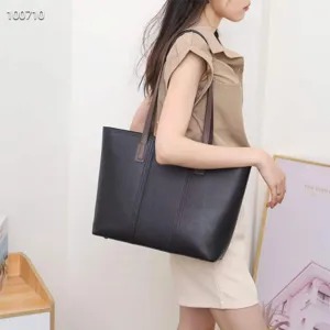 Women Large Capacity Tote Bag Genuine Top Layer Cowhide Commuter Handbag Simple Casual Shoulder Bag