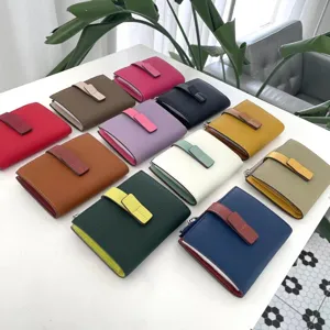 Genuine leather short contrast color women wallet cowhide card holder purse stylish chic