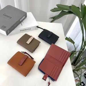 Women genuine leather short wallet multi card slots coin purse compact pocket design
