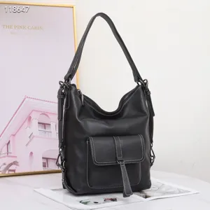 Sac à dos et sac à bandoulière convertible en cuir véritable pour femmes, élégant.