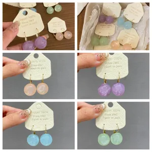 Boucles d'Oreilles Huggie Rondes en Résine Minimaliste pour Femmes Douce Couleur Pastel Cuivre Bijou Géométrique Cadeau