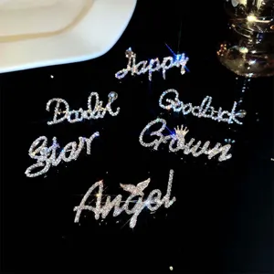 Luxe Léger Strass Lettre Broche Allonge Cristal Anglais Mot Épingle Mode Vêtements Accessoires Bijoux