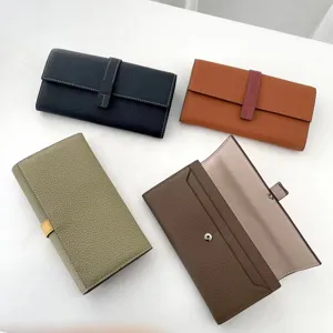 Portafoglio lungo in pelle da donna con scomparti carte colore a contrasto borsa elegante