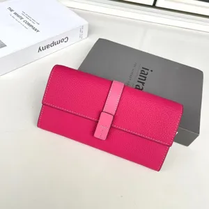 Donna lungo portafoglio in pelle colorblock porta carte pochette minimalista rosa stile
