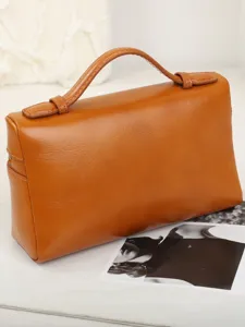 Stijlvolle echt lederen doos handtas voor dames, premium rundleer schoudertas chique.