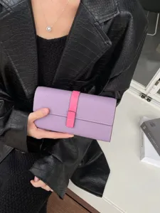 Donna lungo portafoglio colorblock con molte fessure per carte borsa viola rosa
