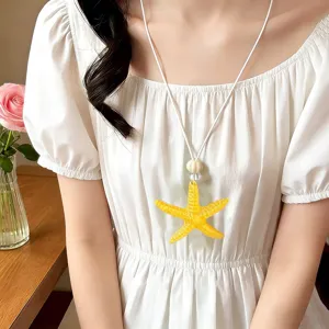 Schicke gelbe Seestern lange Halskette für Damen, elegante Inselurlaub Pulloverkette.