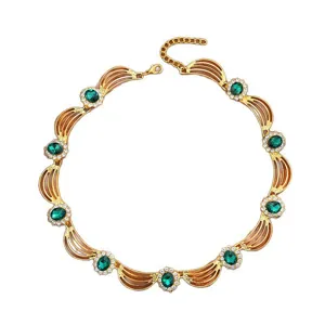 Gorgeous crystal gemstone statement necklace for stylish party wedding banquet jewelry set.