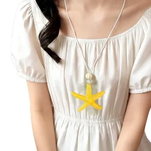 Gelbe Seestern lange Halskette Pullover Kette Urlaubsstil Dopamin Schmuck frisches Design