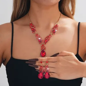 Set di gioielli collana e orecchini a goccia in strass da sposa per festa abito donna