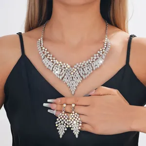 Completo gioielli da sposa elegante collana e orecchini con strass per matrimonio