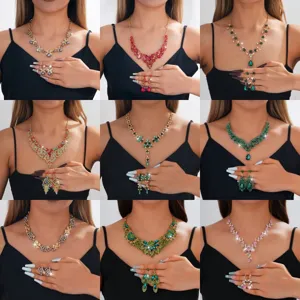 Set di Gioielli in Lega con Strass di Lusso Collana con Ciondolo a Goccia d'Acqua Orecchini Set Coordinato per Matrimonio Sposa Banchetto Regalo Donna