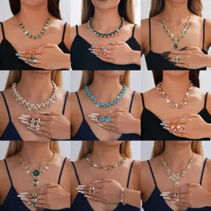 Meraviglioso set di collana e orecchini con strass da sposa per donna, gioielli da festa.