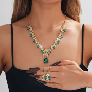 Braut Strass Tropfen Halskette Ohrringe Schmuckset für Damen elegante Abendparty Stil