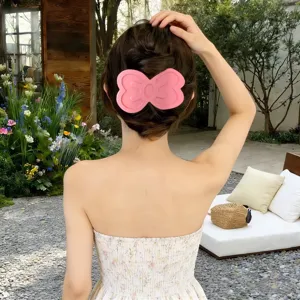 Pink bow hair claw clip for women, large back of head hair accessory, sweet dopamine candy style.