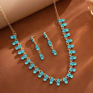Set Kolie kai Skoularikia me Strass Mple Kristalloi Moda Gynaikeia Kosmimata