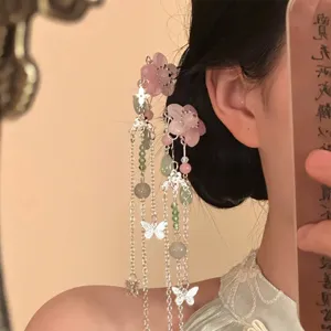 Chinesischer Stil rosa Blume Quaste Haarnadel elegante Hanfu Haarschmuck für Frauen