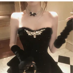 Süße coole schwarze Schleife Strass Choker Halskette für Damen, elegante Mode Party Schmuck.