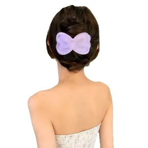 Large purple bow hair claw clip for women, cute candy color updo hairpin daily hair accessory