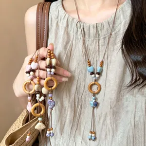 New Chinese Ethnic Style Starfish Shell Ceramic Necklace Vintage Long Beaded Pendant Necklace For Women Summer Beach Vacation Jewelry