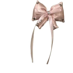 Roze satijnen strik haarband met sprankelende strass steentjes schattig haaraccessoire voor haar