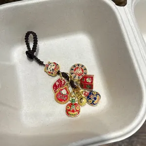 Gold-plated lucky cat keychain pendant traditional Chinese new year bag hanging ornament
