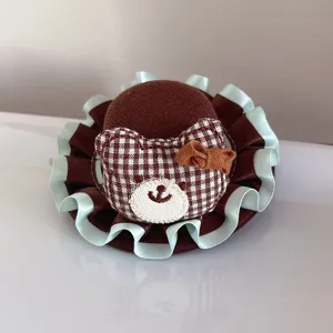 Japanese lolita brown checkered bear mini hat cute hair accessory for women sweet style