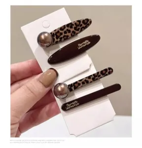 Koreanische Leopard Schokolade Haarklammern Set stilvolle Pony Spangen elegante Accessoires