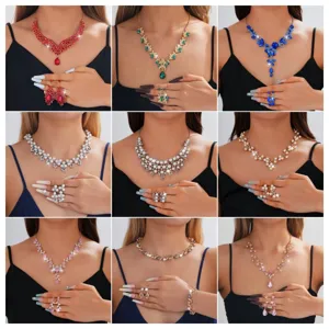 Luxus Zirkonia Perlen Schmuckset für Damen, Braut Halskette Ohrringe Ring Accessoires Hochzeit.